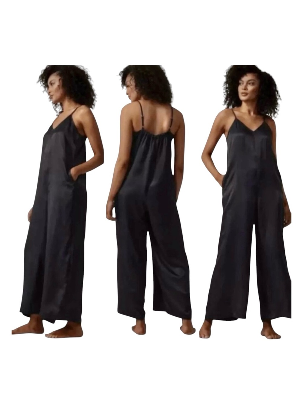 Athleta Wide Leg Jumpsuit 100% Cupro XL Travel Lounge Minimalist Lightweight